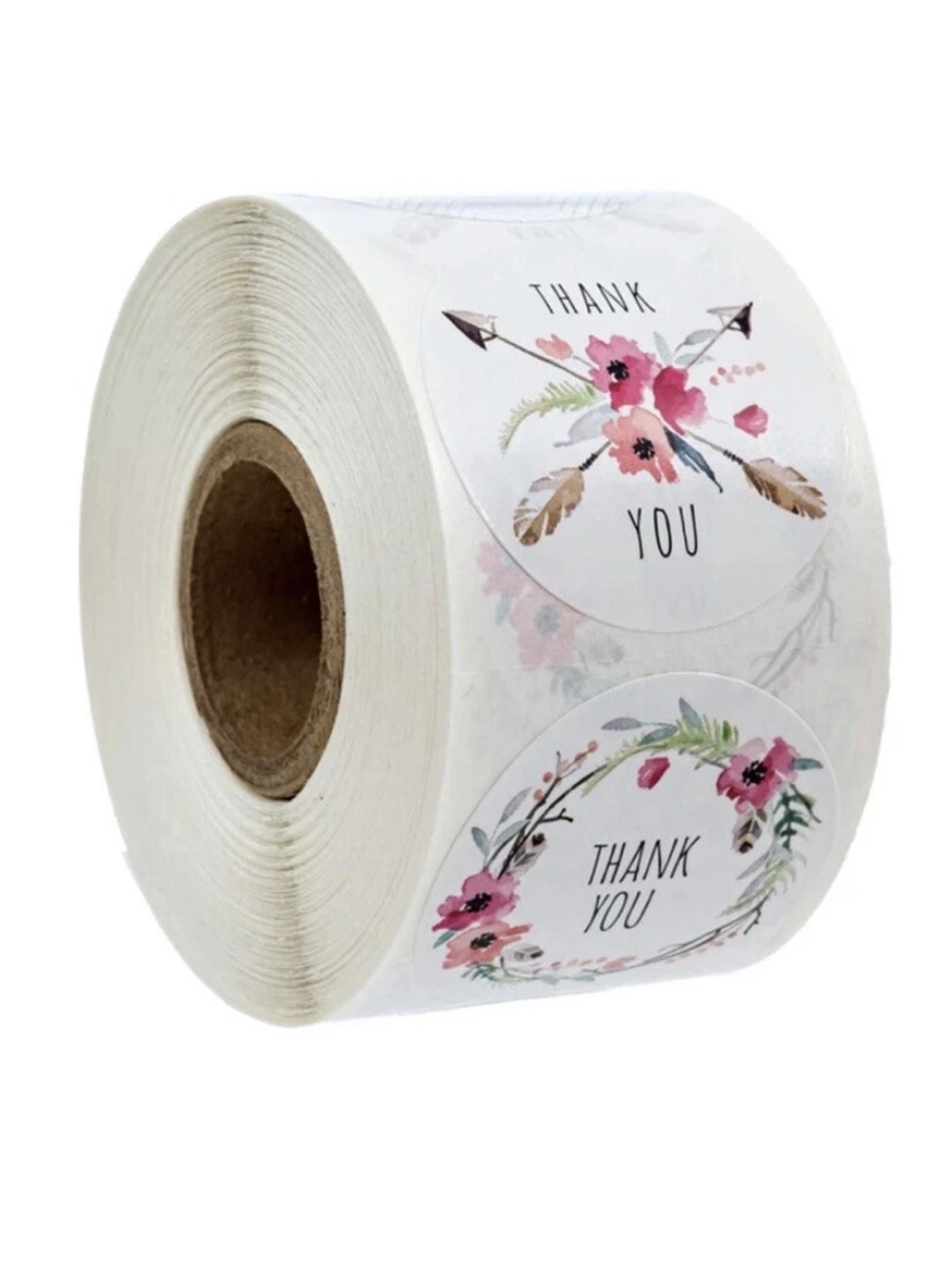 💜 NWT Floral & Feathers Circle Thank You Stickers (500 Stickers)